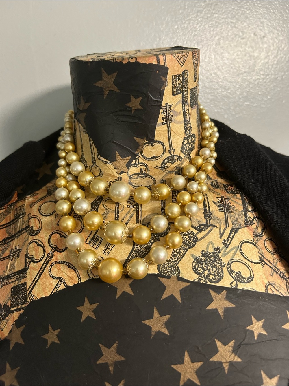 Vintage Champagne and Ivory Multi-Strand Faux Pearl Necklace - Women Jewelry